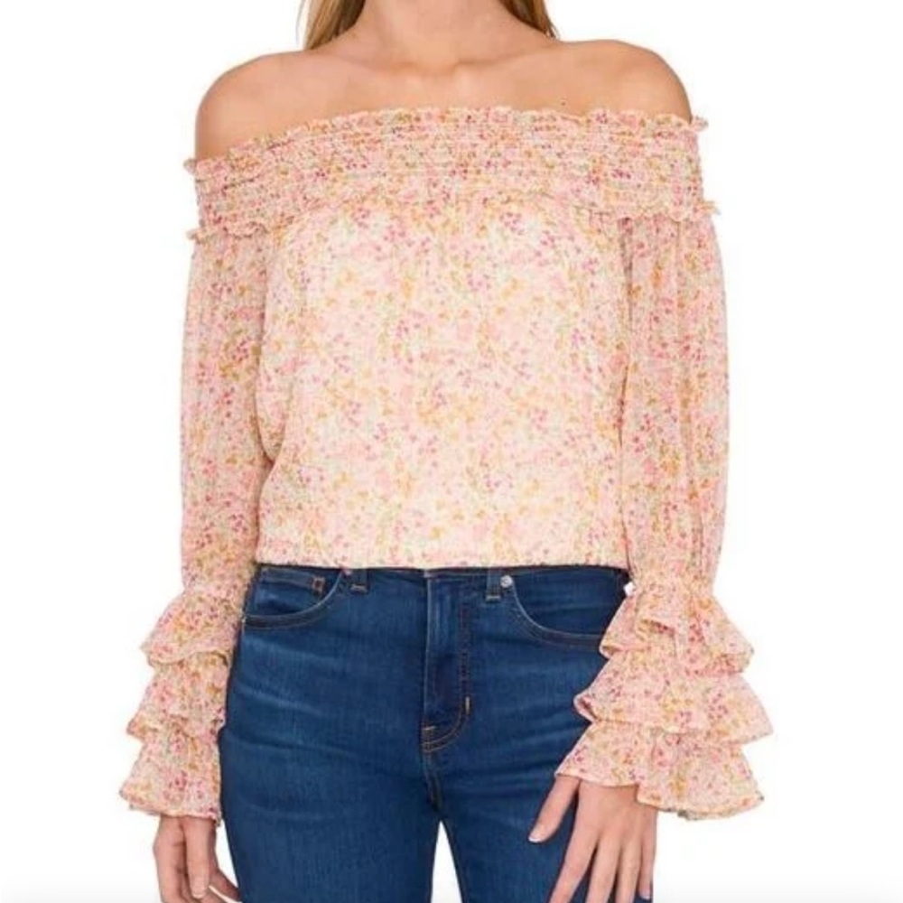 NWT CeCe Floral Ruffle Off-Shoulder Blouse Size S